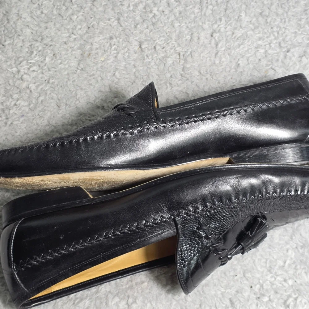 Johnston & Murphy‎ Tassel Loafers Black Exotic Ostrich Leather Italian Mens 13 M